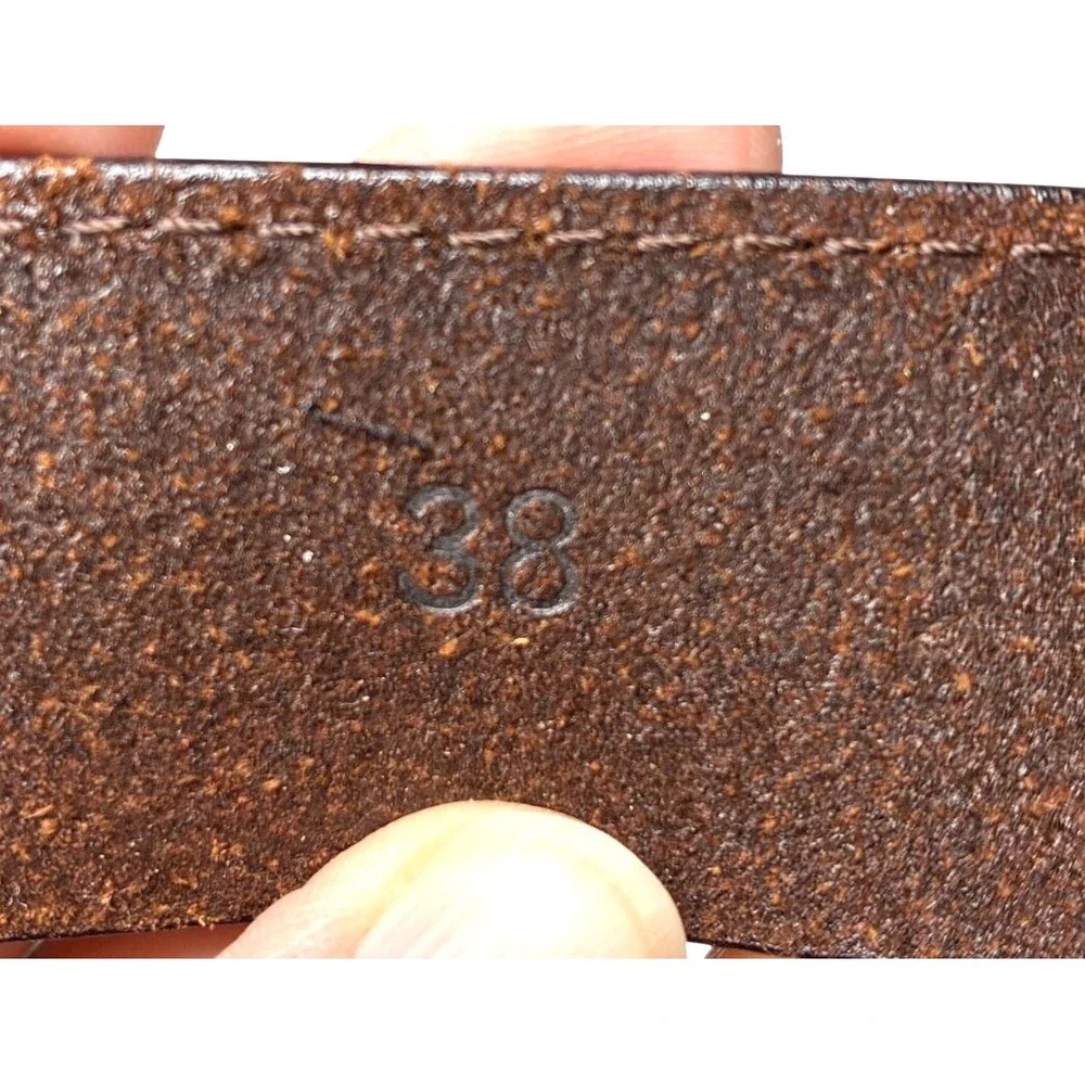 Harold Powell Brown Leather Belt Mens 38 Silver Buckle Classic Wide